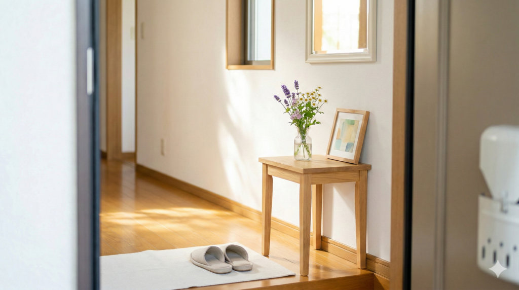 急な来客でも安心してお迎えできる清潔で整った玄関のイメージ