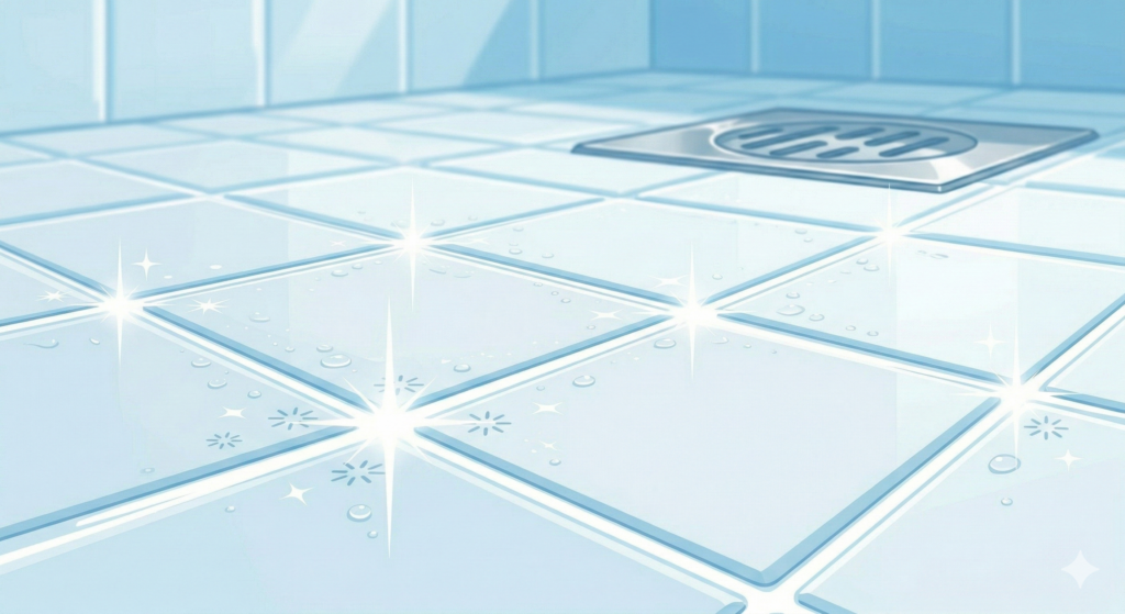 過炭酸ナトリウム掃除で汚れが落ちて白くなったお風呂のタイルの目地