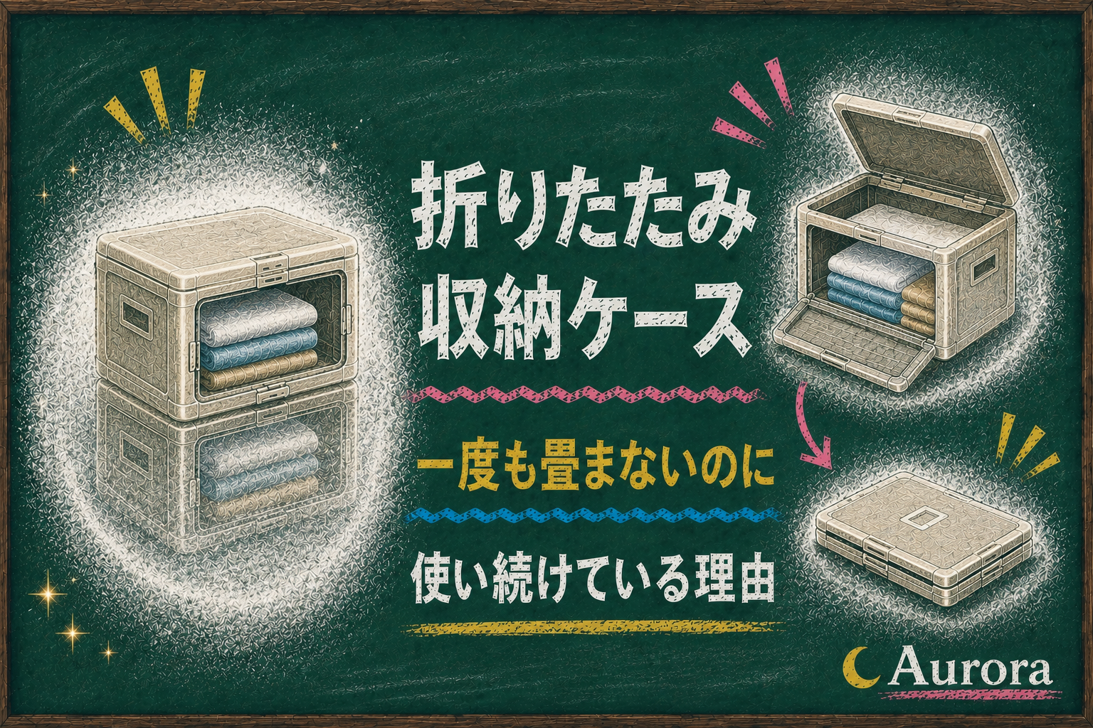 折りたたみ収納ケースを普段は2段で使用し、折りたたみ状態と展開状態もあわせて紹介している様子のアイキャッチ画像