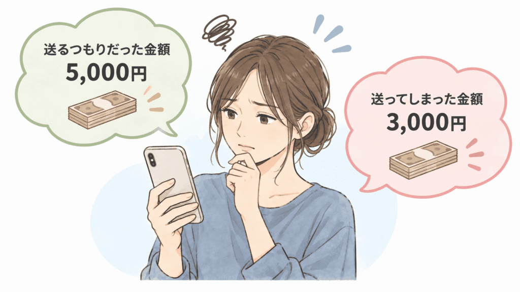 PayPayで送る金額を間違えて送金したイメージ